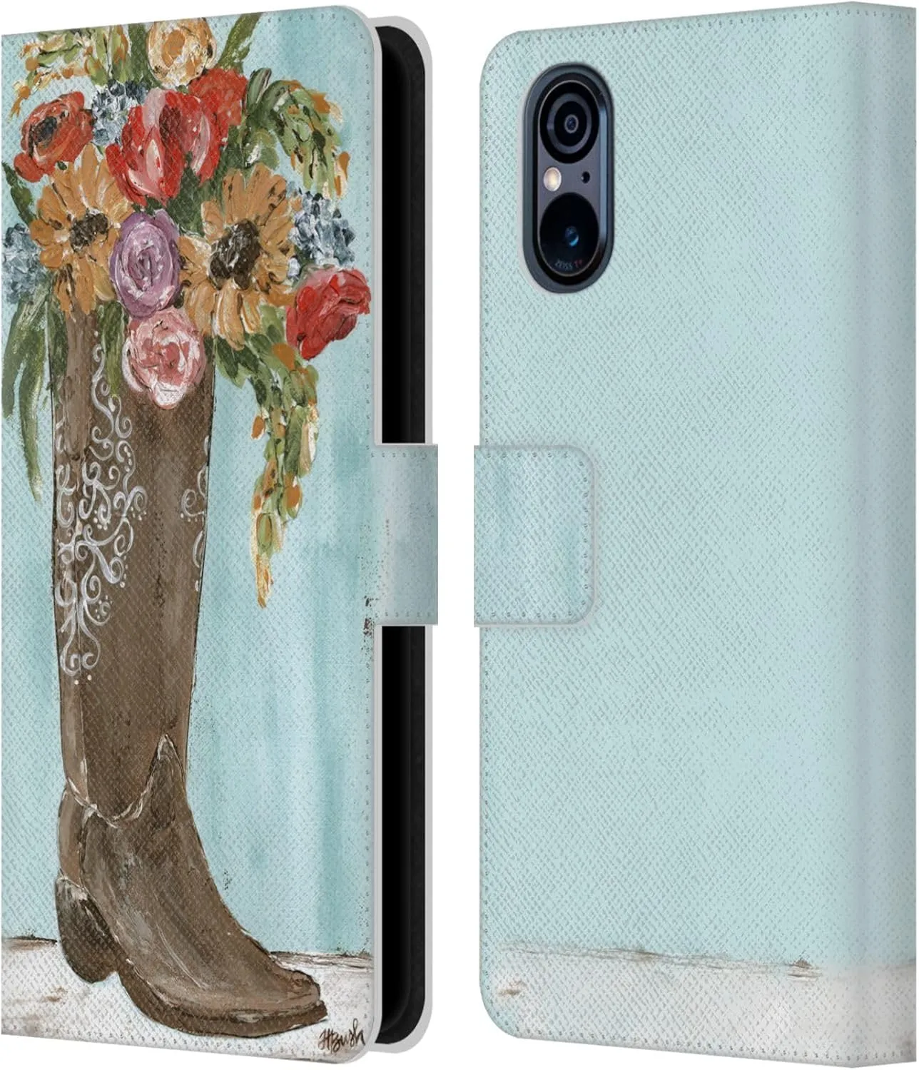 Head Case Designs Officially Licensed Haley Bush Boot Floral Painting Leather Book Wallet Case Cover Compatible with Sony Xperia 5 V 5G
