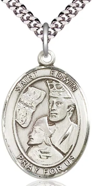 Heartland Store Men's Pewter Oval Saint Edwin Medal   USA Made   Chain Choice