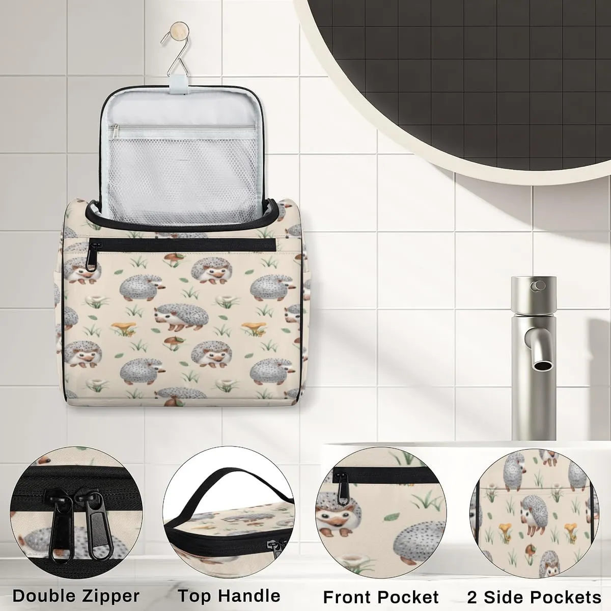 Hedgehogs Hanging Toiletry Bag for Men Women Travel Cosmetic Makeup Organizer Bag Water Resistant Large Portable Wash Case for Accessories, Toiletries, Cosmetics