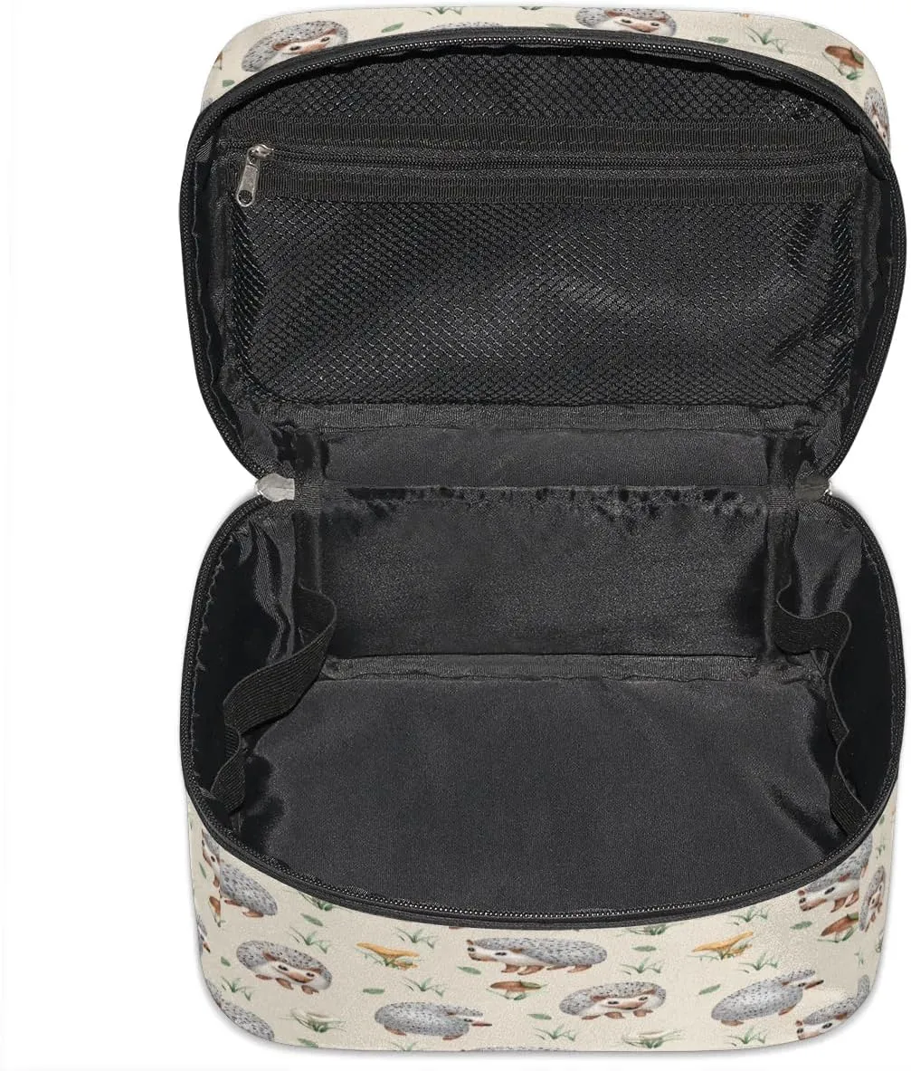 Hedgehogs Makeup Bag Small Cosmetic Bag for Women Travel Makeup Case Organizer Portable Zipper Make Up Brush Bag Cute Toiletry Bag Storage Bags with Handle