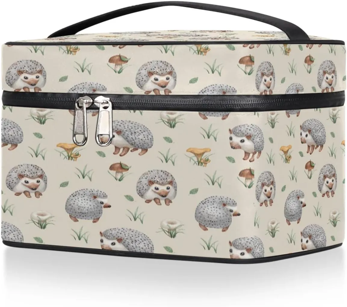 Hedgehogs Makeup Bag Small Cosmetic Bag for Women Travel Makeup Case Organizer Portable Zipper Make Up Brush Bag Cute Toiletry Bag Storage Bags with Handle