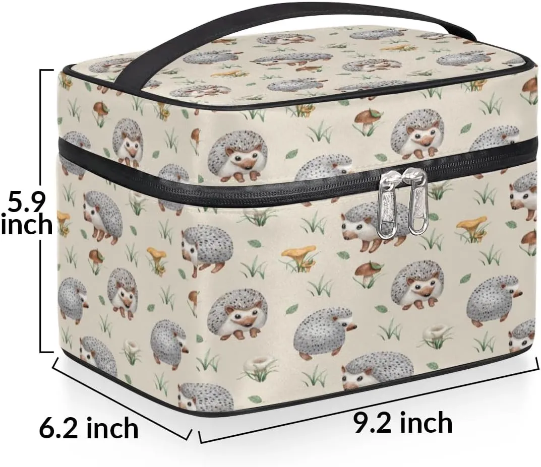 Hedgehogs Makeup Bag Small Cosmetic Bag for Women Travel Makeup Case Organizer Portable Zipper Make Up Brush Bag Cute Toiletry Bag Storage Bags with Handle