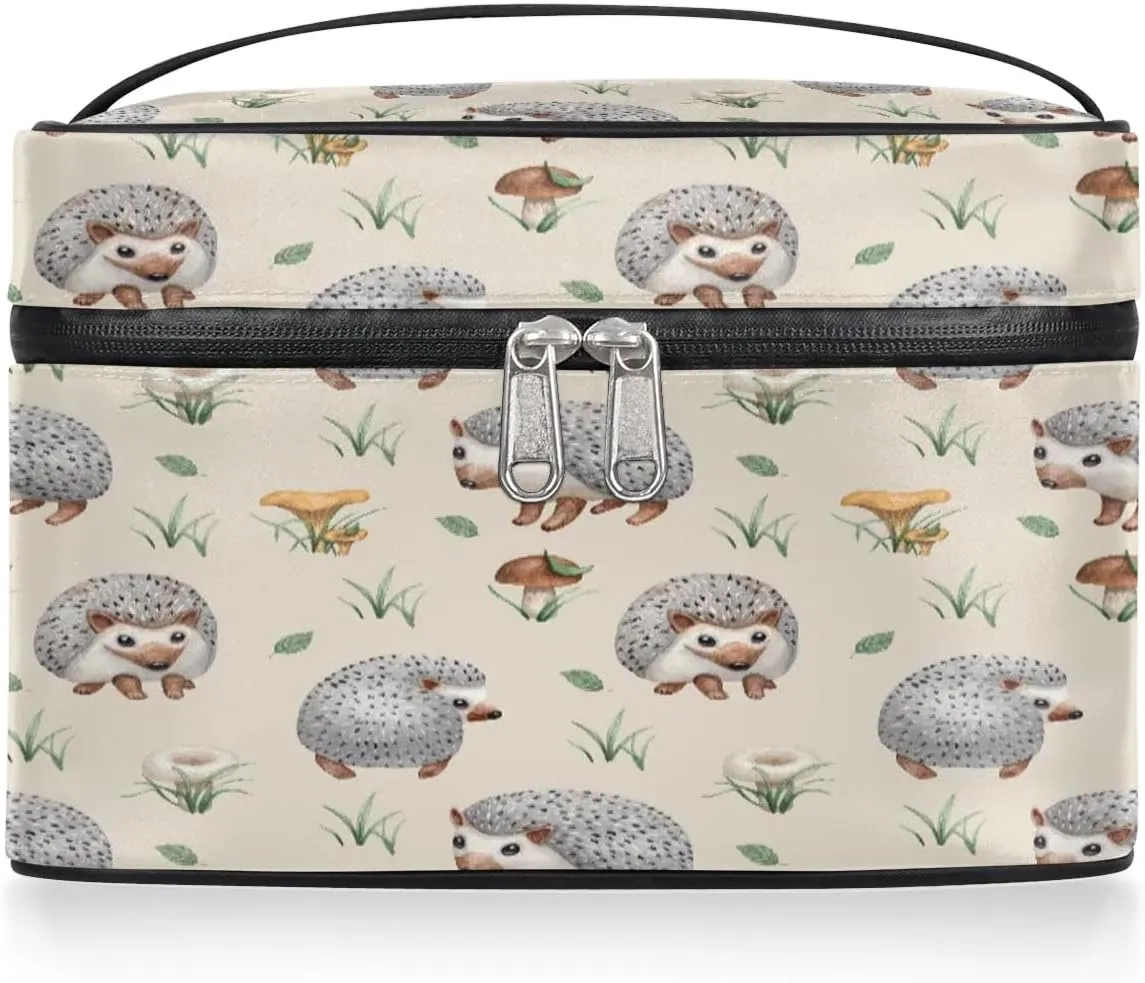 Hedgehogs Makeup Bag Small Cosmetic Bag for Women Travel Makeup Case Organizer Portable Zipper Make Up Brush Bag Cute Toiletry Bag Storage Bags with Handle