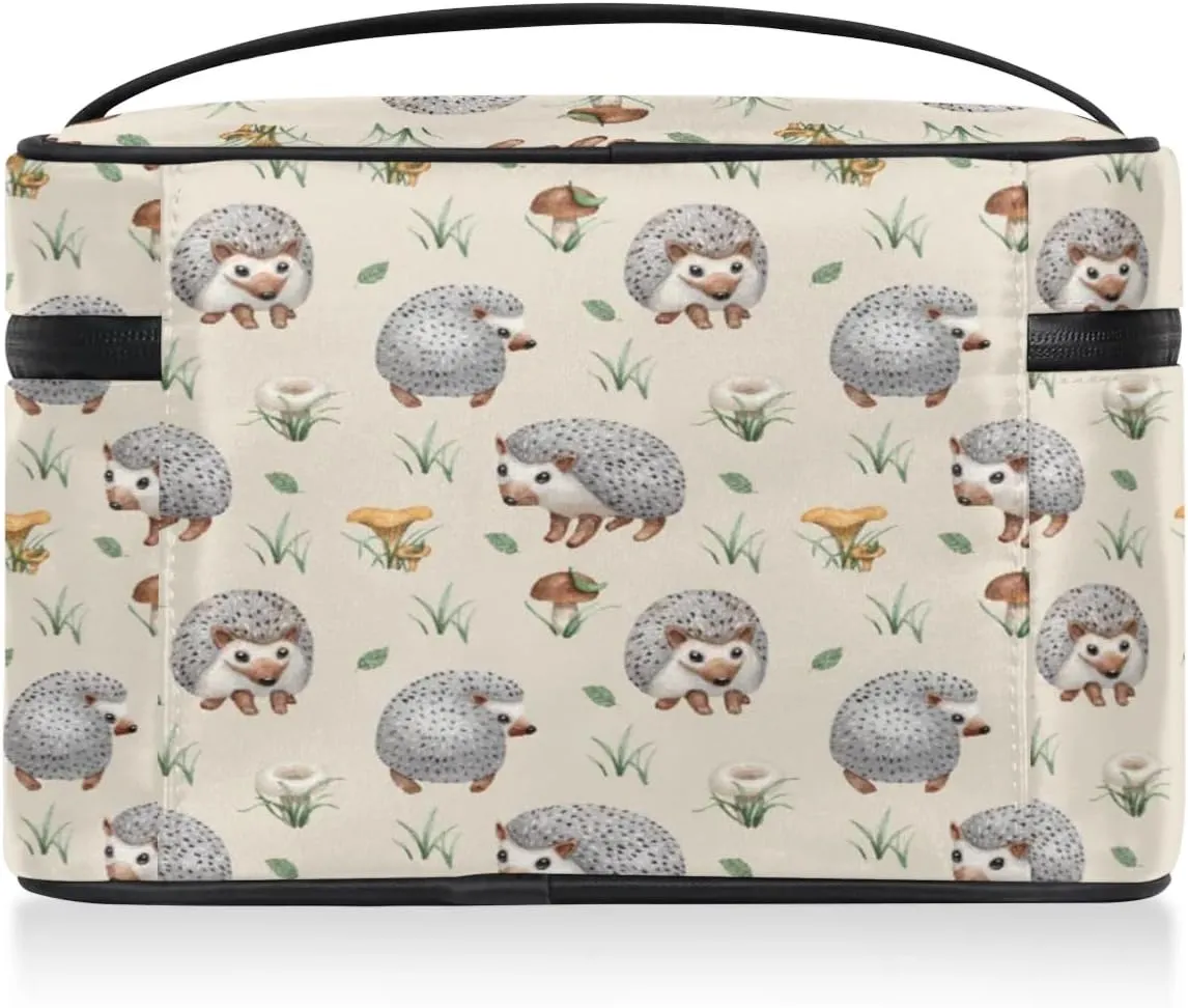 Hedgehogs Makeup Bag Small Cosmetic Bag for Women Travel Makeup Case Organizer Portable Zipper Make Up Brush Bag Cute Toiletry Bag Storage Bags with Handle
