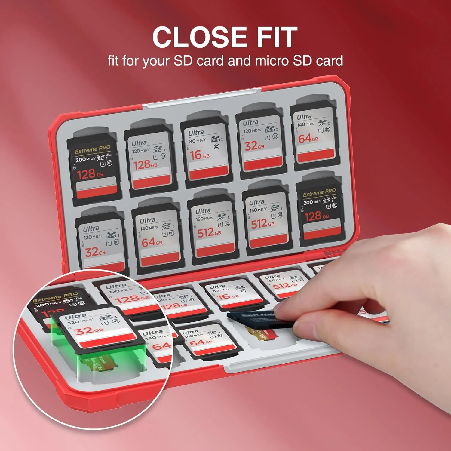 HEIYING Memory Card Case for SD/TF Cards,Portable SD Card Holder Storage Case Compatible with 20 SDXC SDHC and 20 TF Cards Slots