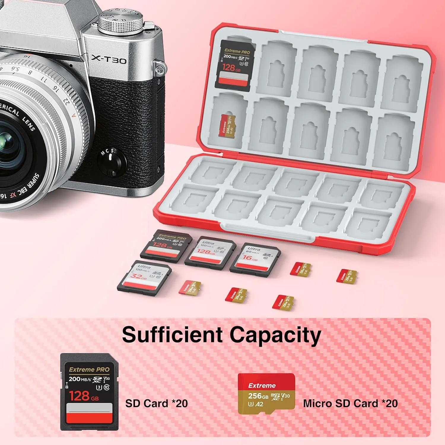 HEIYING Memory Card Case for SD/TF Cards,Portable SD Card Holder Storage Case Compatible with 20 SDXC SDHC and 20 TF Cards Slots