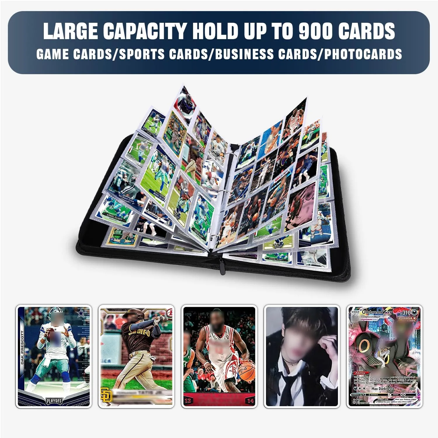 HESTECH Baseball Card Binder 9 Pocket,900 Capacity 3-Ring Binder with Protective Sleeves,Baseball Protectors Albums, Durable Organizer Case for Sports & Trading Cards Collection Storage