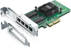 H!Fiber Gigabit 4 Port NIC with Intel I350 Chip, 1Gb Network Card Compare to Intel I350-T4 NIC, Quad RJ45 Ports, PCI Express 2.1 X4, Ethernet Card with Low Profile for Windows/Windows Server/Linux