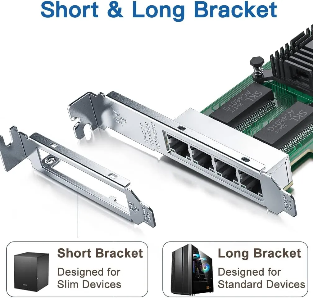 H!Fiber Gigabit 4 Port NIC with Intel I350 Chip, 1Gb Network Card Compare to Intel I350-T4 NIC, Quad RJ45 Ports, PCI Express 2.1 X4, Ethernet Card with Low Profile for Windows/Windows Server/Linux
