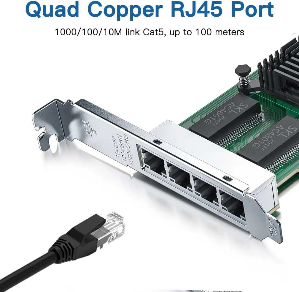 H!Fiber Gigabit 4 Port NIC with Intel I350 Chip, 1Gb Network Card Compare to Intel I350-T4 NIC, Quad RJ45 Ports, PCI Express 2.1 X4, Ethernet Card with Low Profile for Windows/Windows Server/Linux