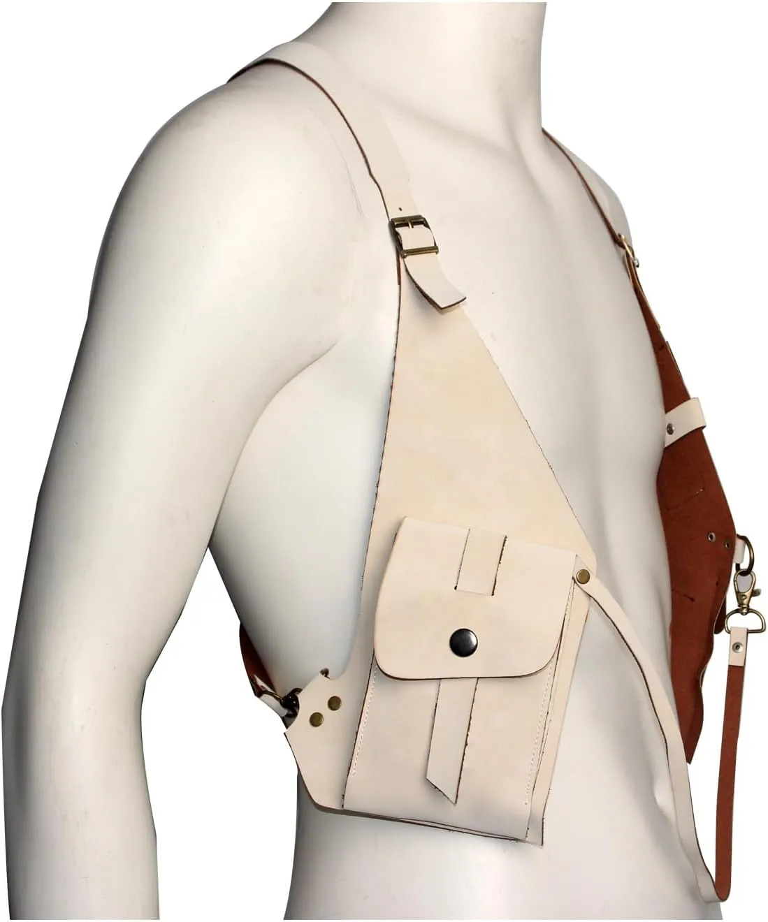 Hidden Underarm Adjustable PU Leather Shoulder Bag Outdoors Mobile Men's Retro Backpack with Underarm Crossbody Bag