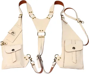 Hidden Underarm Adjustable PU Leather Shoulder Bag Outdoors Mobile Men's Retro Backpack with Underarm Crossbody Bag