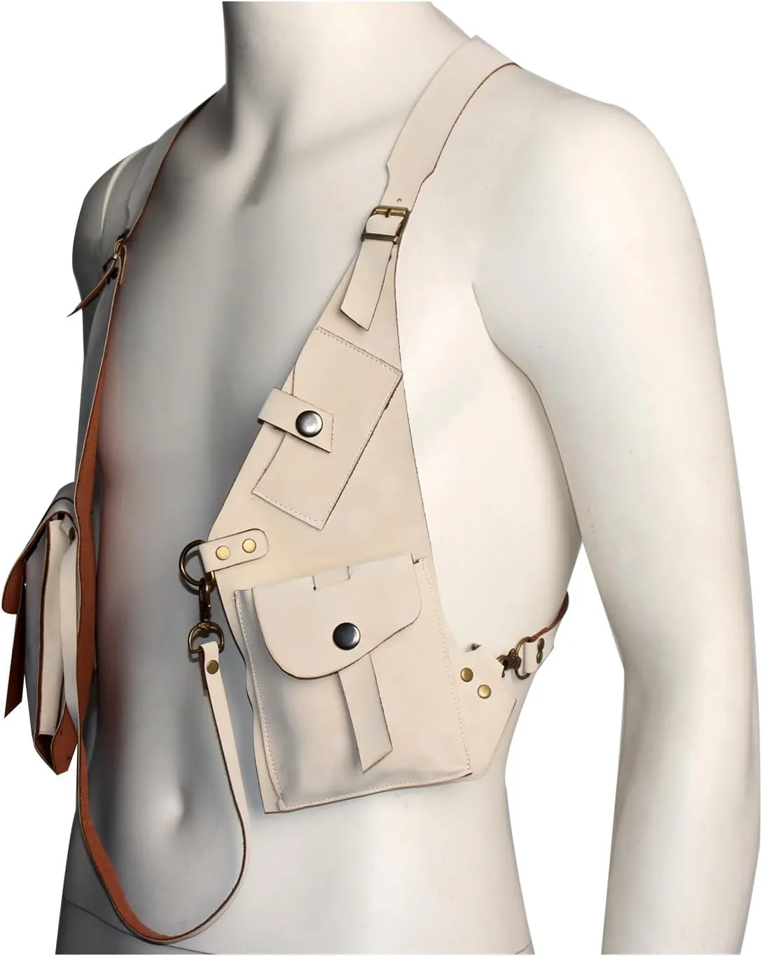 Hidden Underarm Adjustable PU Leather Shoulder Bag Outdoors Mobile Men's Retro Backpack with Underarm Crossbody Bag