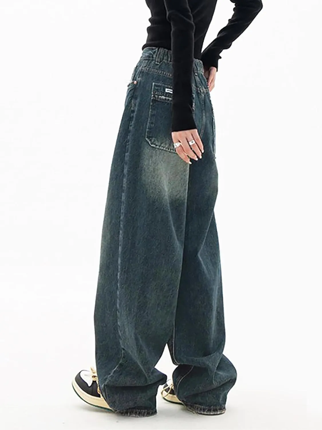 High Waist Baggy Jeans for Women Y2K Wide Leg Jeans Loose Vintage Boyfriend Denim Pants Blue