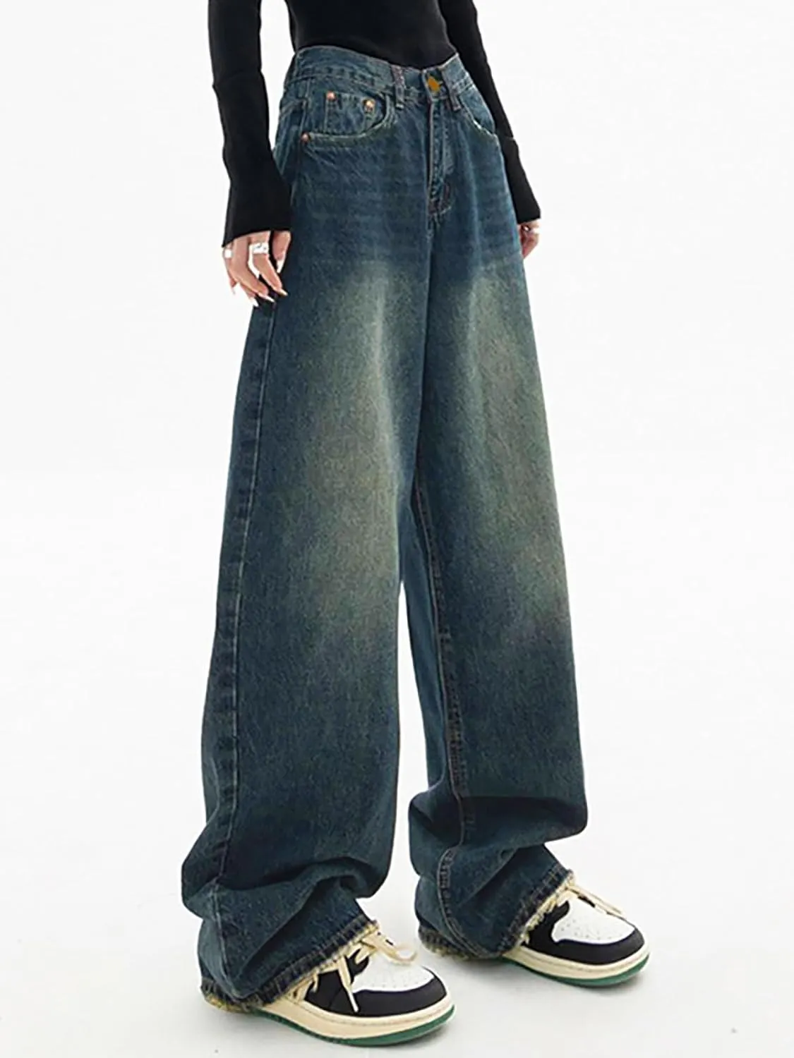 High Waist Baggy Jeans for Women Y2K Wide Leg Jeans Loose Vintage Boyfriend Denim Pants Blue
