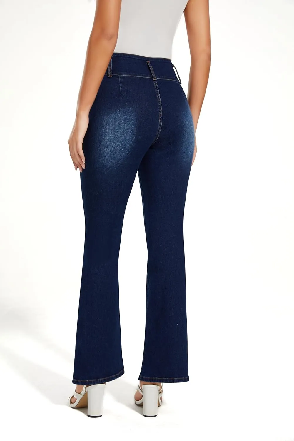 High Waisted for Women Stretch Classic Bootcut Flare Denin Jeans with Front Patch Pockets