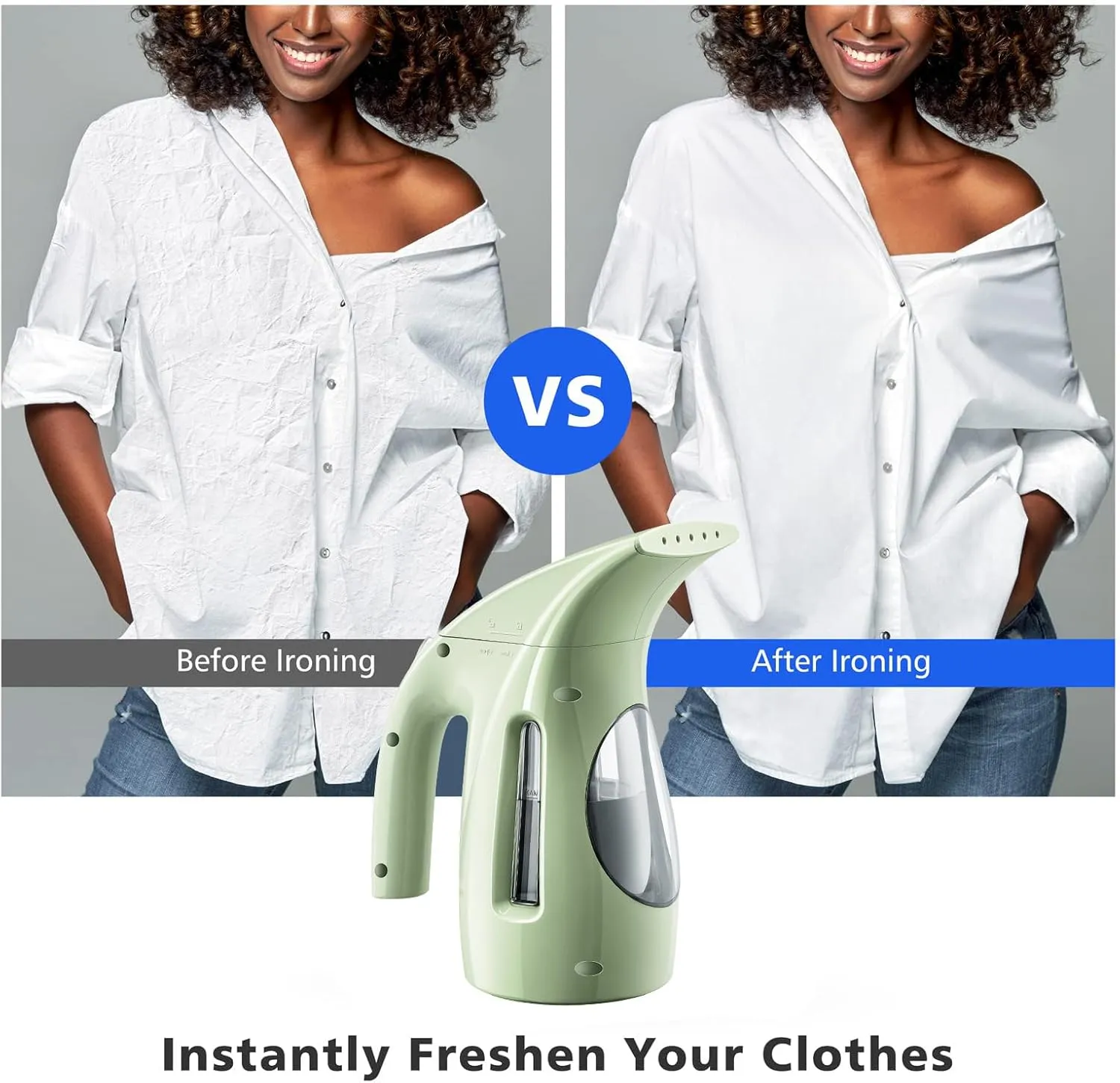 HiLIFE Steamer for Clothes, Portable Handheld Design, 240ml Big Capacity, 700W, Strong Penetrating Steam, Removes Wrinkle, for Home, Office and Travel(ONLY FOR 120V)(Green)