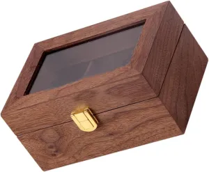 Homoyoyo 1pc Smooth Wood Watch Display Box Elegant Lockable Storage Organizer Transparent Window for and Showcase Vintage Walnut Design