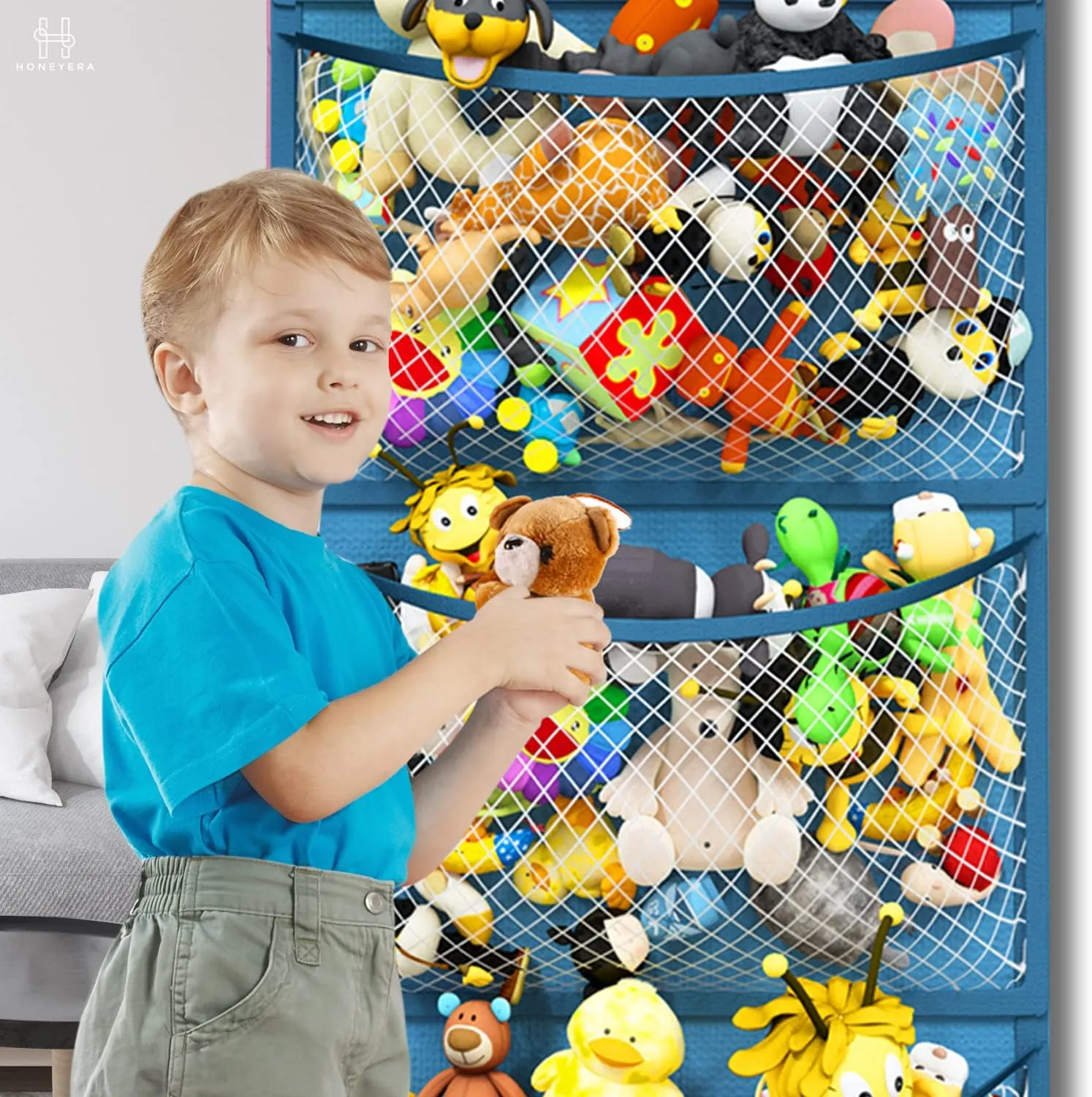 Honeyera Storage for Stuffed Animal - Over Door Organizer for Stuffies, Baby Accessories, and Toy Plush/Easy Installation with Breathable Hanging Pockets