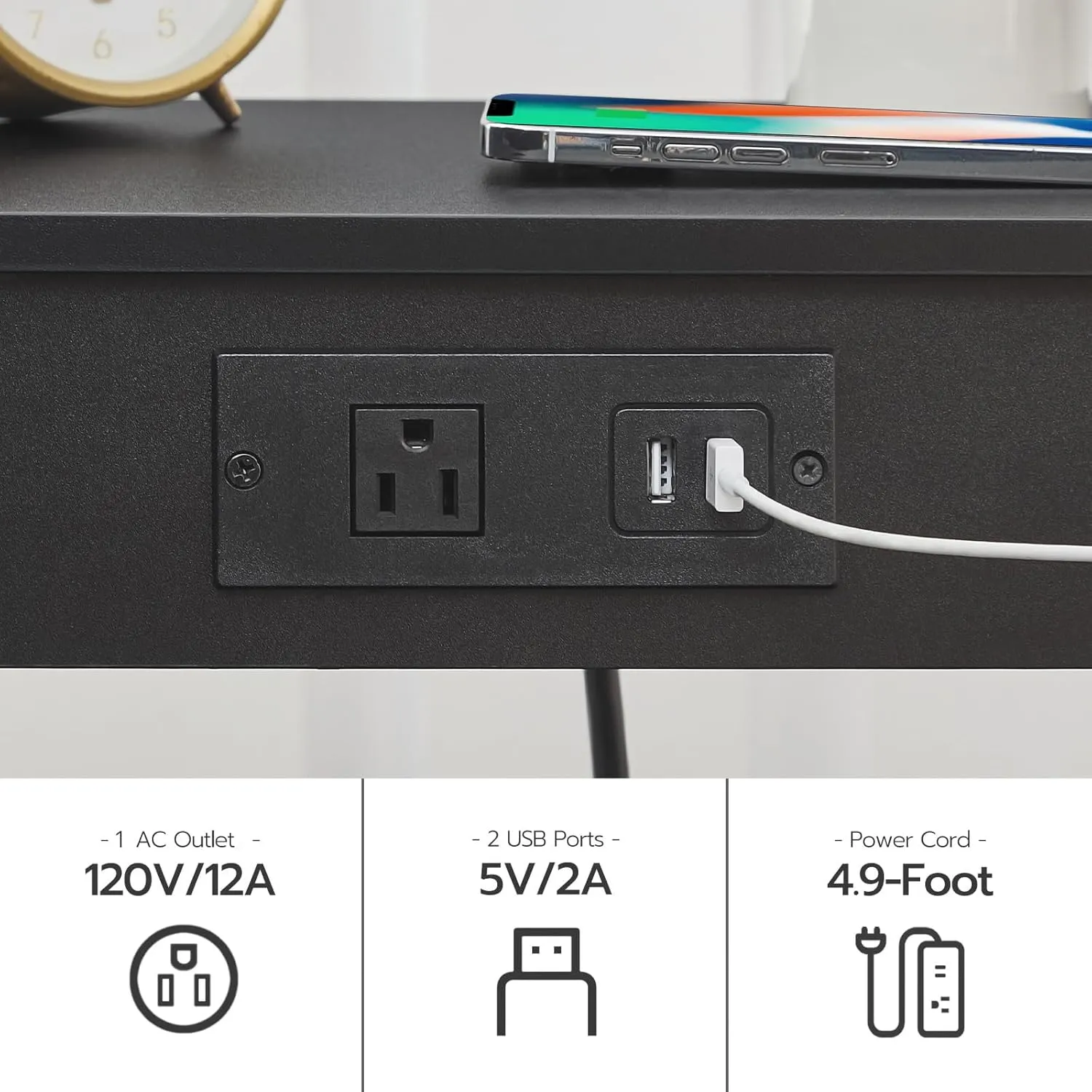 HOOBRO Side Table with Charging Station, End Table with USB Ports and Outlet, Nightstand with Storage Shelf, Faux Rattan Decoration, for Living Room, Bedroom, Black BK91UBZ01
