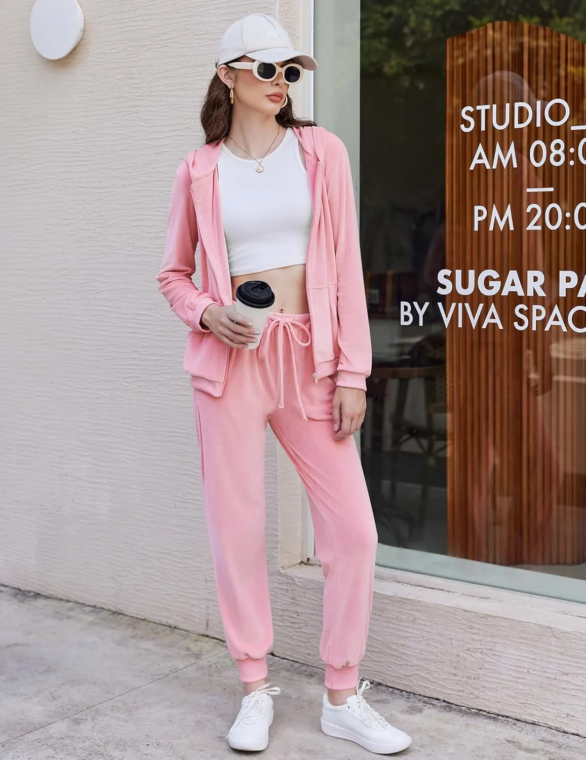 HOTOUCH Womens Casual Velour Tracksuit Set Full Zipper Hoodie Workout Pants Velvet Sweatsuit Jogging Suits XS-XXL