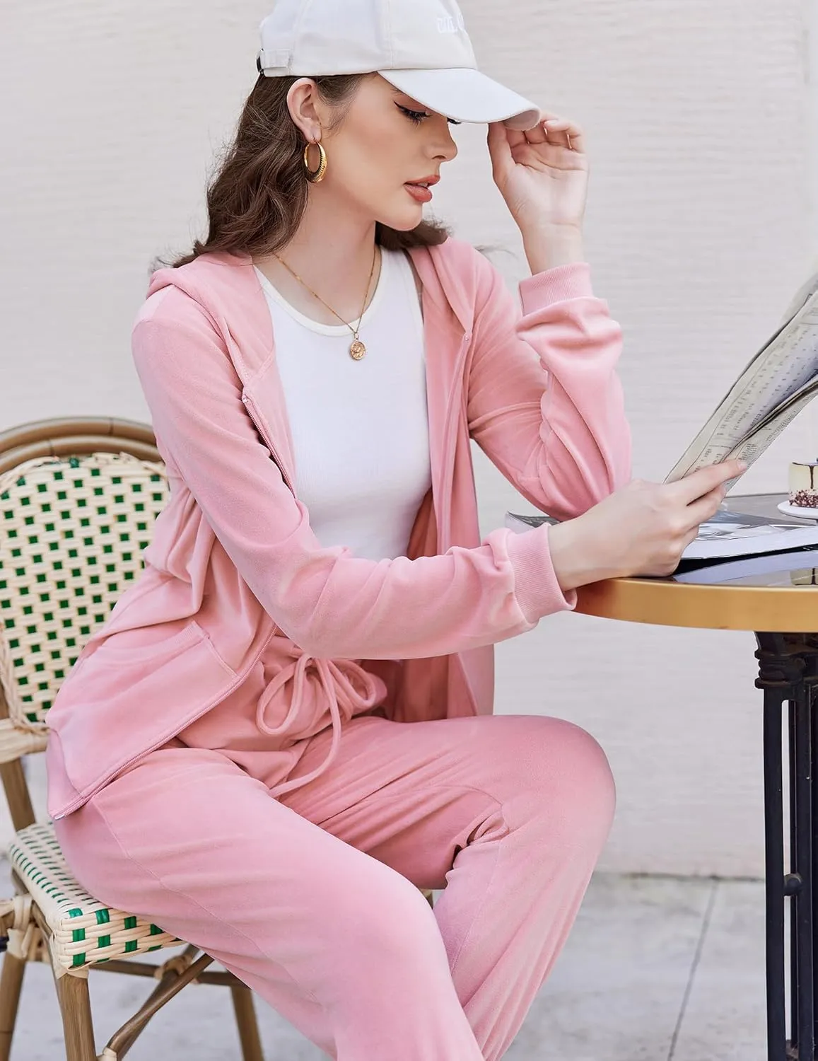 HOTOUCH Womens Casual Velour Tracksuit Set Full Zipper Hoodie Workout Pants Velvet Sweatsuit Jogging Suits XS-XXL