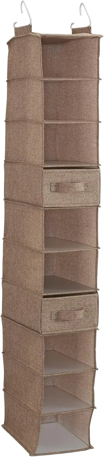 Household Essentials 10 Closet Organizer with Hooks Hanging Shelf, Latte