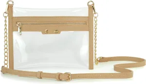 HOXIS Clear Zipper Purse Stadium Approved Women Chain Crossbody Bag Convertible Wristlet Clutch