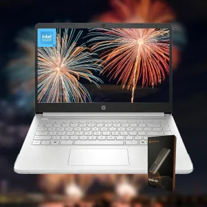 HP 14" Laptop, Microsoft 365, Copilot AI, 16GB RAM, 640GB Storage (128GB UFS with Skyerd 512GB Portable SSD), 13th Gen 4 Cores Intel Processor, Wi-Fi 6, Long Battery, Silver,Win 11 Home