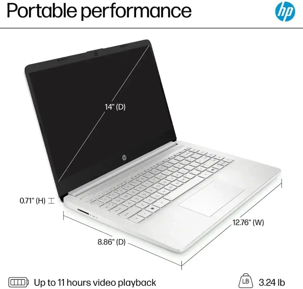 HP 14" Laptop, Microsoft 365, Copilot AI, 16GB RAM, 640GB Storage (128GB UFS with Skyerd 512GB Portable SSD), 13th Gen 4 Cores Intel Processor, Wi-Fi 6, Long Battery, Silver,Win 11 Home