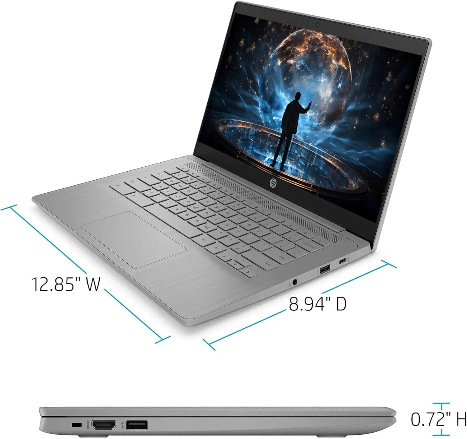 HP Chromebook with Gemini-AI Chrome OS | 14" HD Screen | 4GB RAM | 64GB eMMC & 64GB Card & 128GB Portable SSD | Intel Celeron CPU | Webcam | USB-C | Wi-Fi | Ultra Light | Long Battery Life| RK Bundle