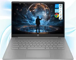 HP Chromebook with Gemini-AI Chrome OS | 14" HD Screen | 4GB RAM | 64GB eMMC & 64GB Card & 128GB Portable SSD | Intel Celeron CPU | Webcam | USB-C | Wi-Fi | Ultra Light | Long Battery Life| RK Bundle