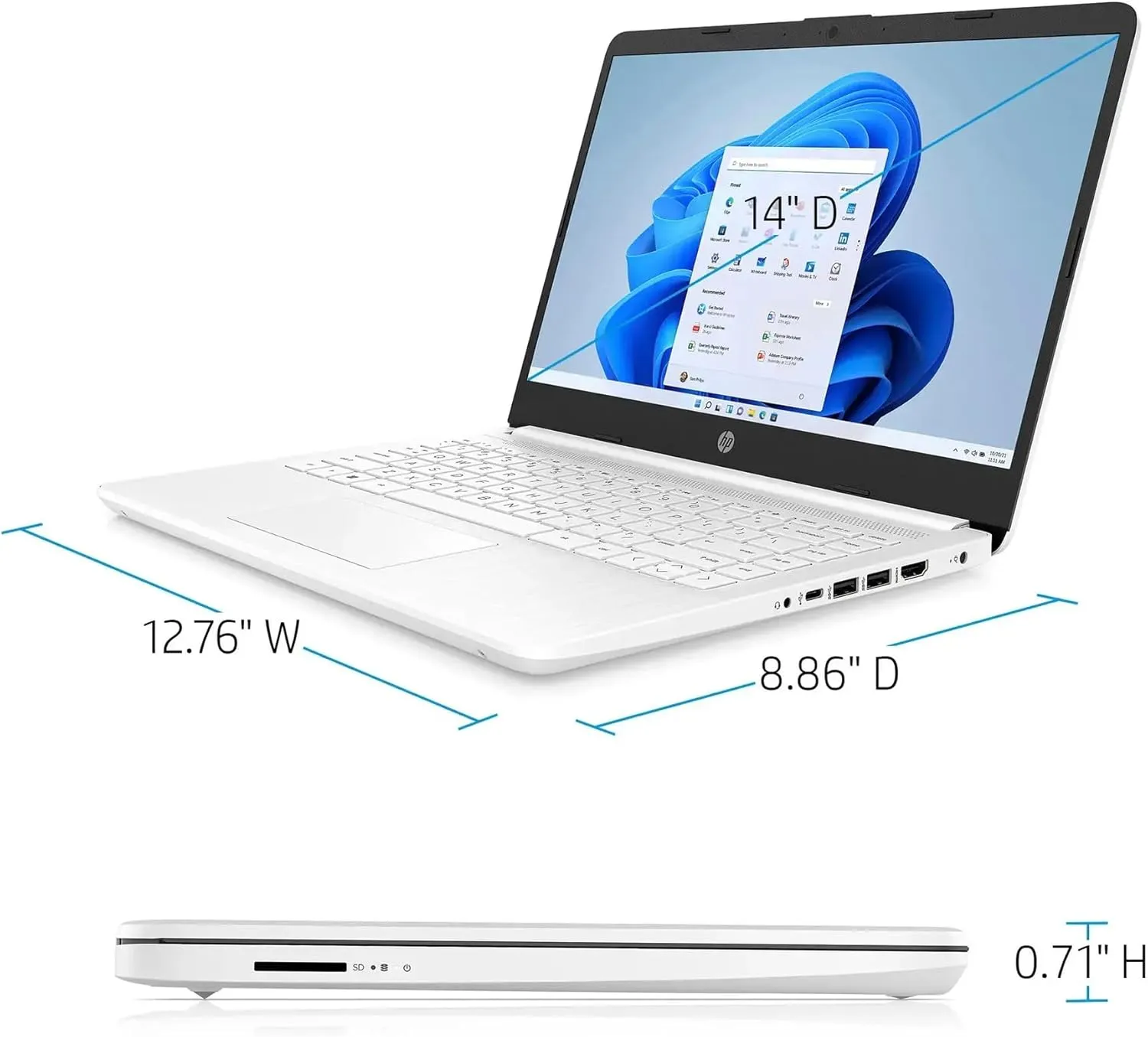 HP Windows 11 Laptop 14 inch HD Screen with Microsoft Office and 1TB Cloud Storage (1-Year)| 16GB RAM|64GB eMMC & 64GB Card & 128GB Portable SSD| Intel 4-Core CPU| Wi-Fi| Ultra Light| White| RK Bundle