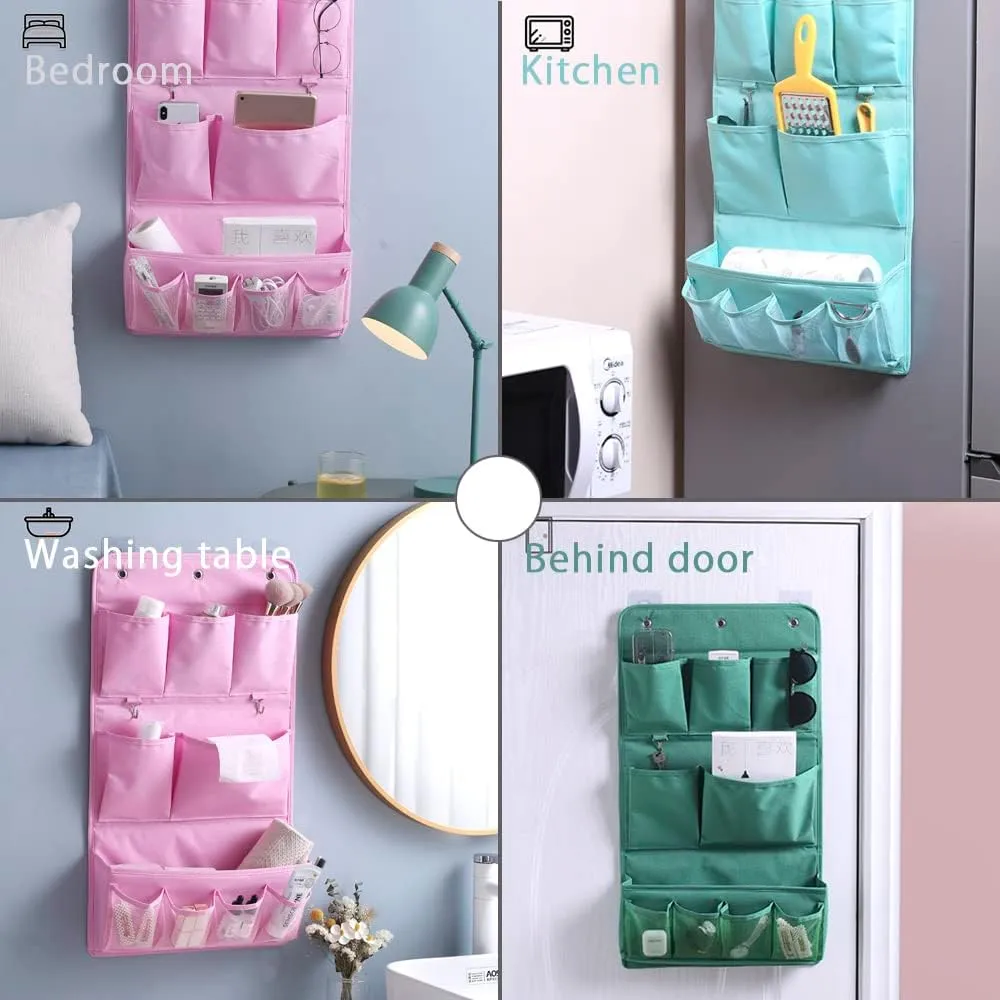 HSLFUAI Hanging Storage Bag for Bathroom, Behind Door, Bedroom, Washing Table Storage, Over The Door Storage Organizer with 3 Sticky Wall Hooks (3Layer, Blue)