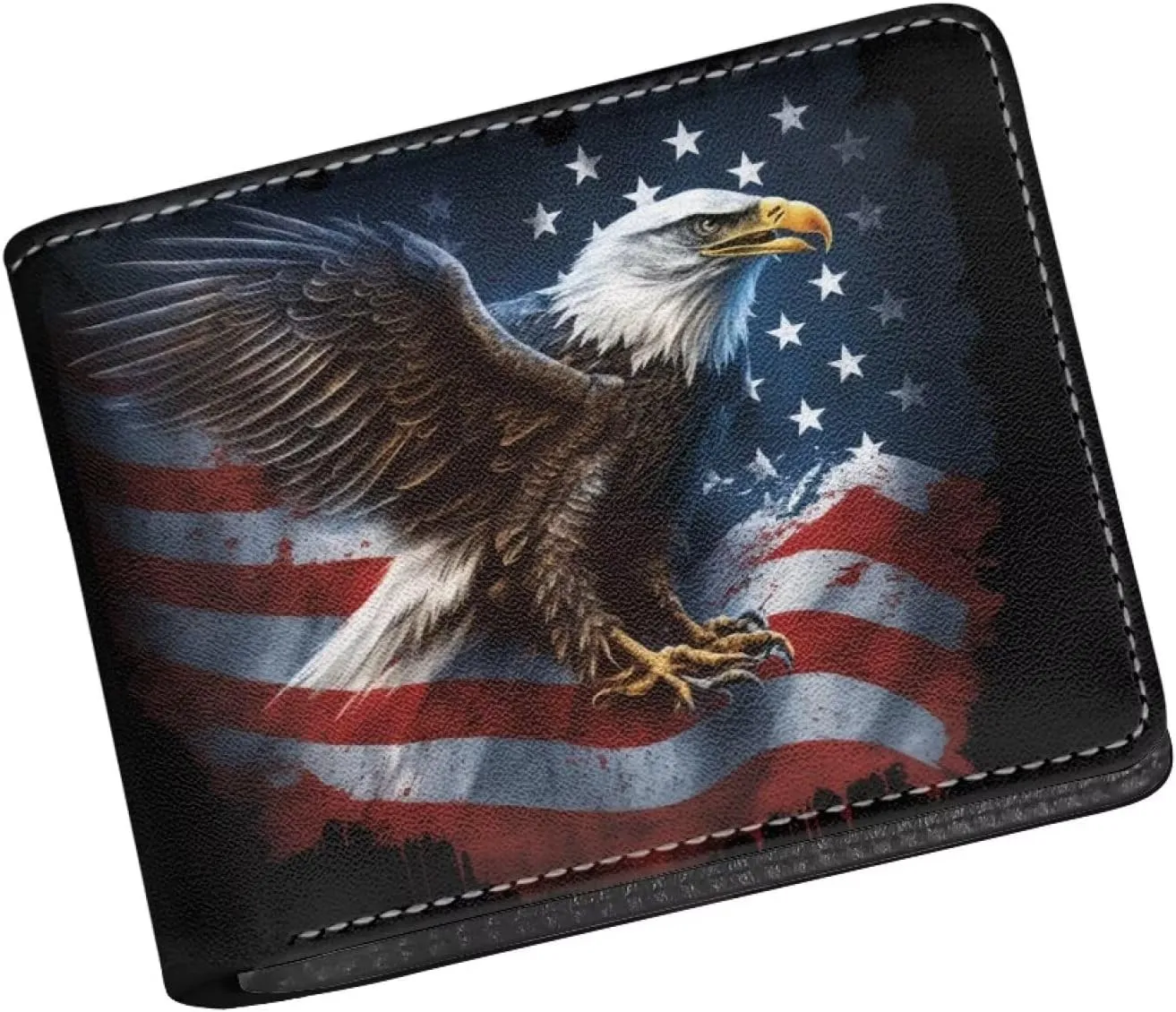 HUIACONG American Flag Eagle Leather Wallet for Men Teen Boys Clutch Smart Lightweight Small Cards Holder Cash Organizer Foldable Clutch Coin Purse Portable Bag Cool Animal Print