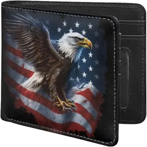 HUIACONG American Flag Eagle Leather Wallet for Men Teen Boys Clutch Smart Lightweight Small Cards Holder Cash Organizer Foldable Clutch Coin Purse Portable Bag Cool Animal Print