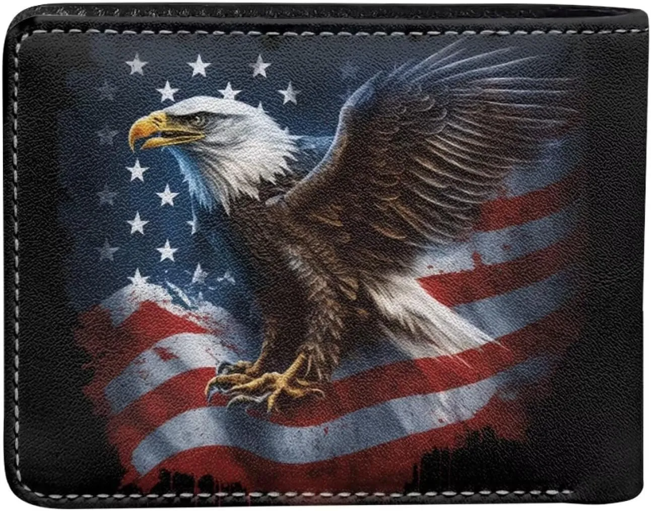 HUIACONG American Flag Eagle Leather Wallet for Men Teen Boys Clutch Smart Lightweight Small Cards Holder Cash Organizer Foldable Clutch Coin Purse Portable Bag Cool Animal Print
