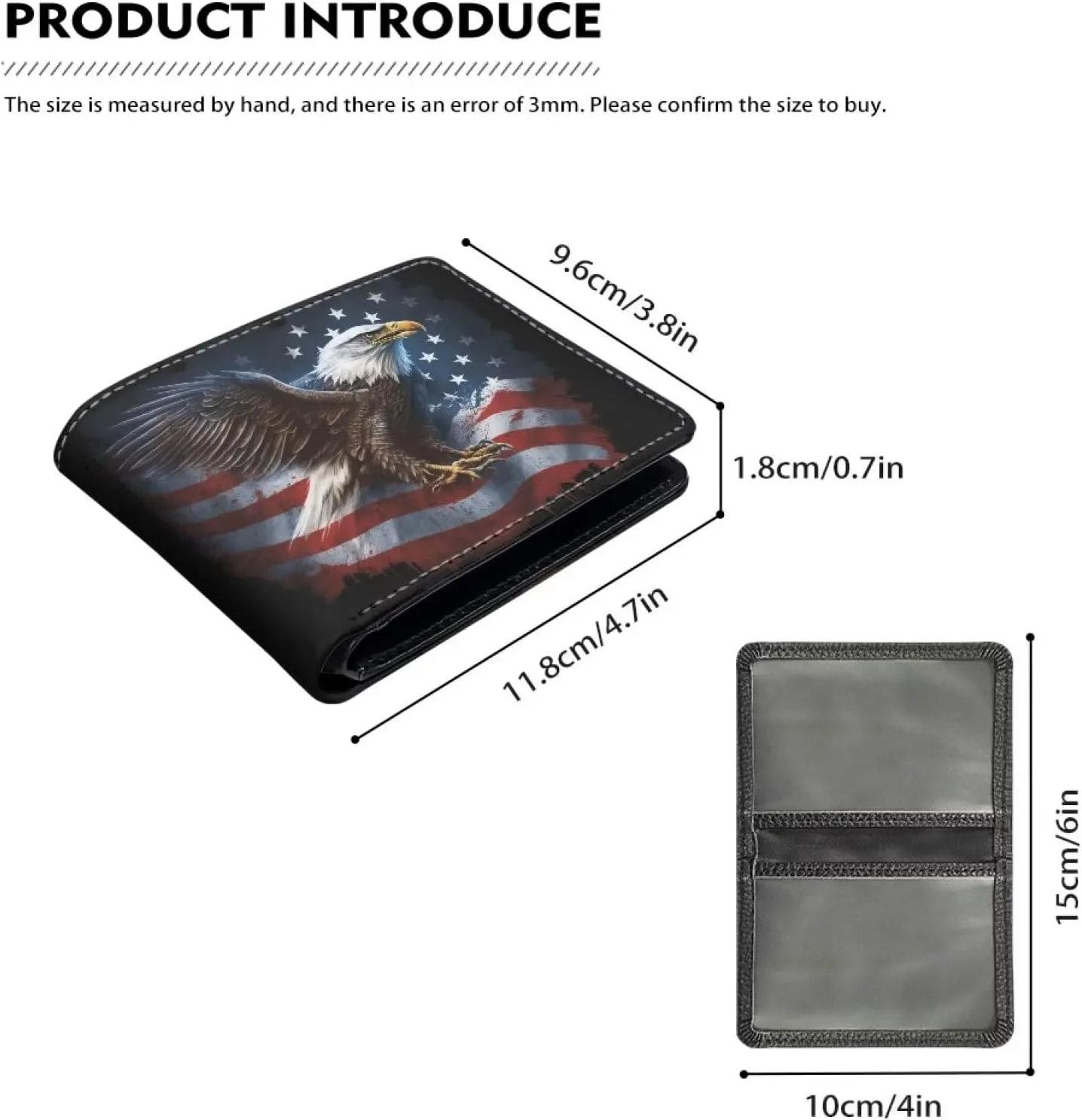 HUIACONG American Flag Eagle Leather Wallet for Men Teen Boys Clutch Smart Lightweight Small Cards Holder Cash Organizer Foldable Clutch Coin Purse Portable Bag Cool Animal Print