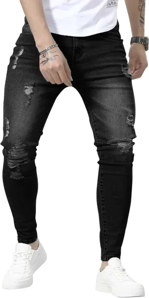 HUNGSON Skinny Jeans for Men Stretch Slim Fit Ripped Distressed