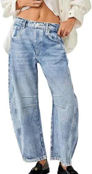 HUNGSON Women's Barrel Jeans Wide Leg Mid Rise Loose Y2k Baggy Boyfriend Jeans(Runs Small, Order Two Size Up