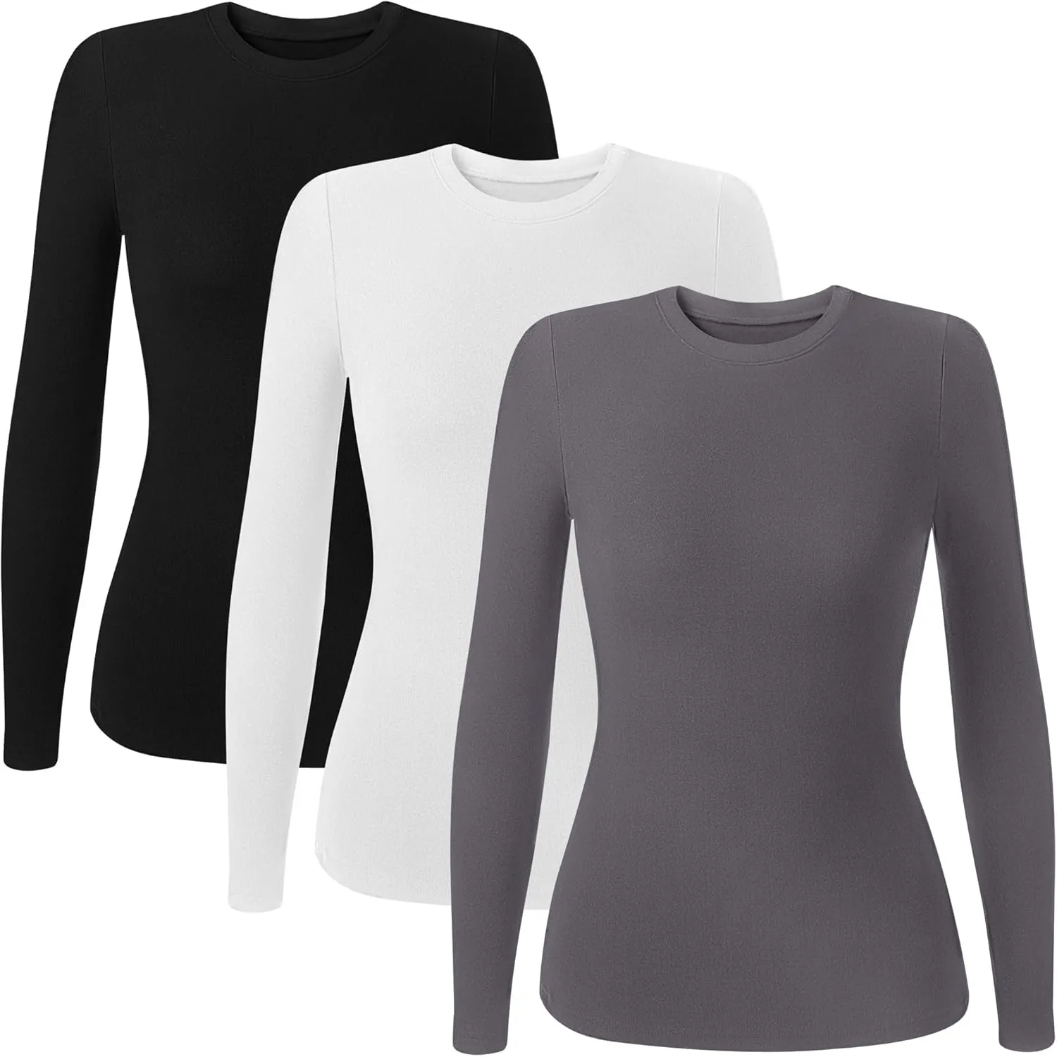 Huukeay 3 Pack Women's Thermal Shirts Long Sleeve De Velvet Lined Underwear Tops Crew Neck Slim Fit Basic Base Layer Tee