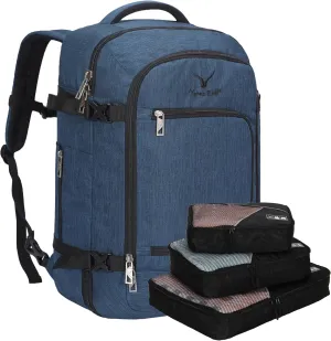 Hynes Eagle Travel Backpack 40L Flight Approved Carry on Backpack Men Large Cabin Weekender Laptop Backpack Women 15.6 inches Blue with 3PCS Packing Cubes Set Black