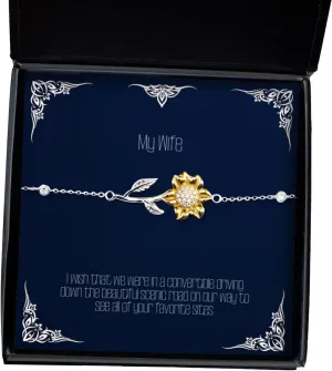 I Wish That we were in a Convertible Driving Down The Beautiful Scenic Road on Our Sunflower Bracelet, Wife Jewelry, Inspire for Wife