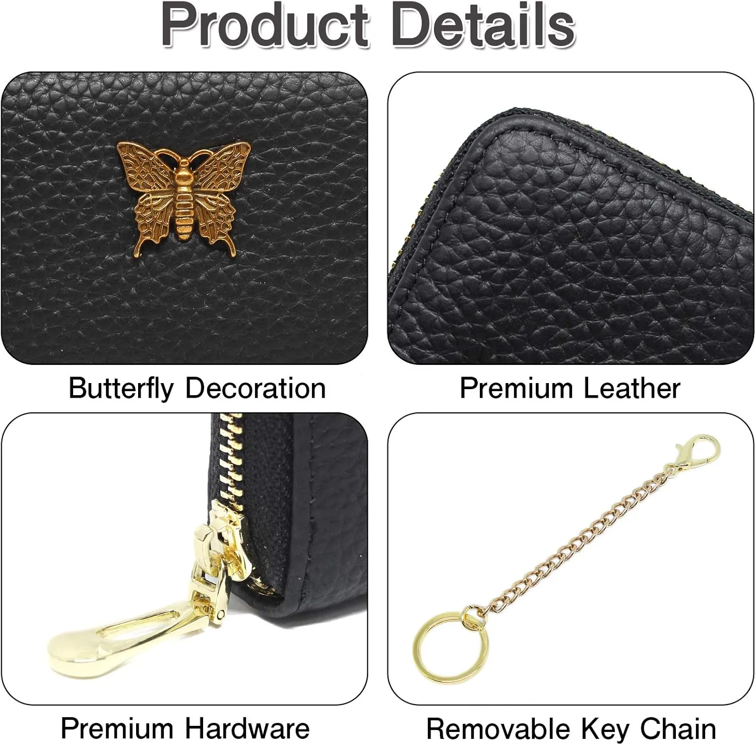 imeetu RFID Credit Card Holder for Women Genuine Leather Card Case Wallet with Zipper and Removable Keychain (Cobalt Blue)