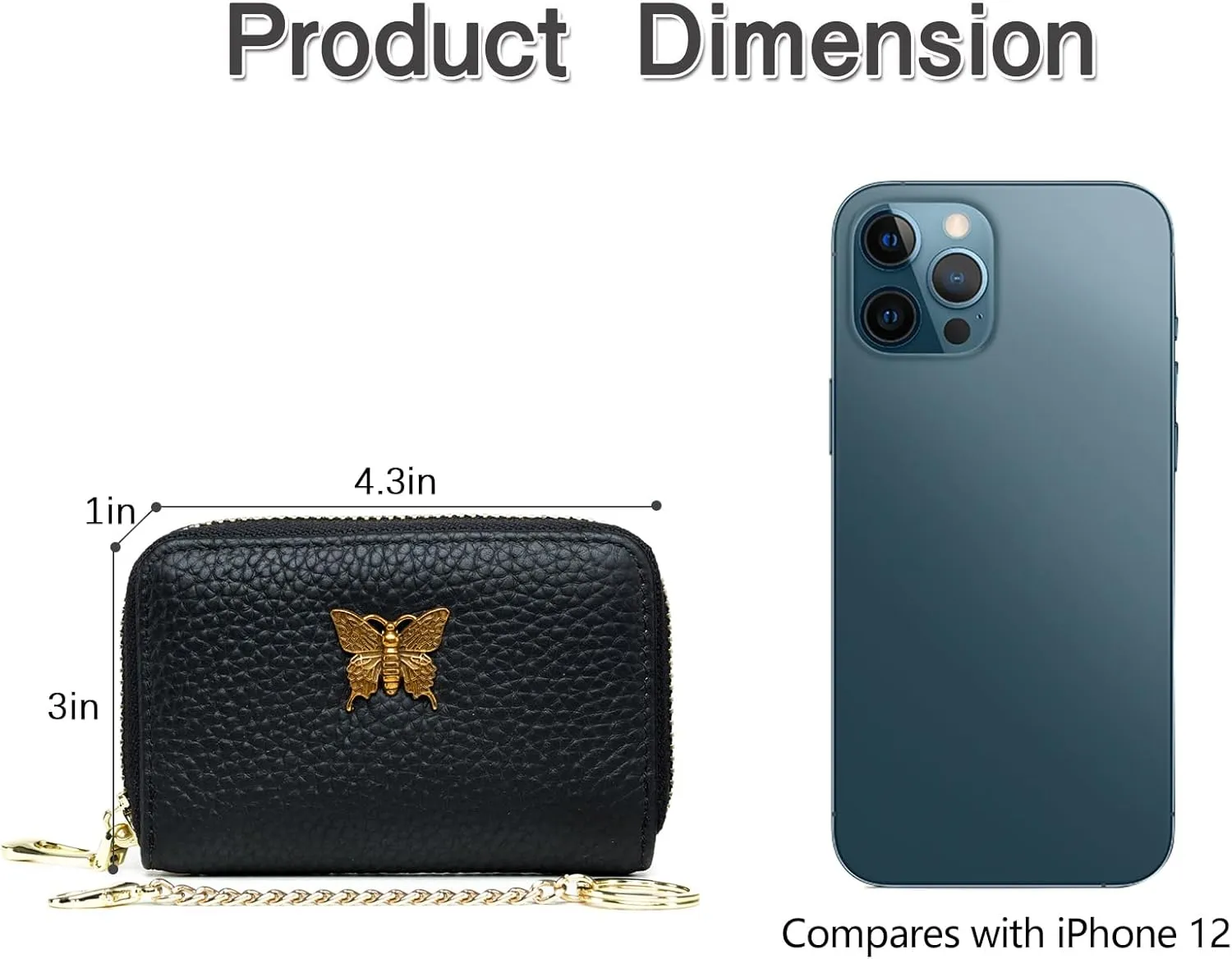 imeetu RFID Credit Card Holder for Women Genuine Leather Card Case Wallet with Zipper and Removable Keychain (Cobalt Blue)