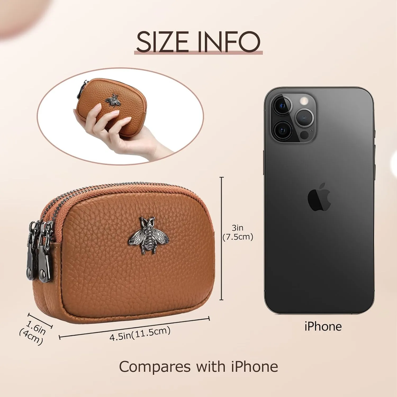 imeetu Women Leather Coin Purse, Small 2 Zippered Change Pouch Wallet