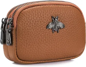 imeetu Women Leather Coin Purse, Small 2 Zippered Change Pouch Wallet