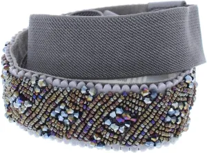 INC International Concepts Women's Gray Leather Clustered Beaded Stretch Belt
