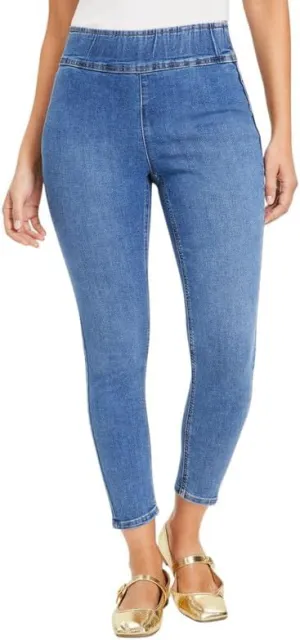 INC International Concepts Women's Pull-On Skinny Cropped Jeans (Medium Indigo, 16)