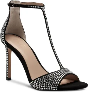 INC Womens Firah Rhinestone T-Strap Heels Black 7.5 Medium (B,M)